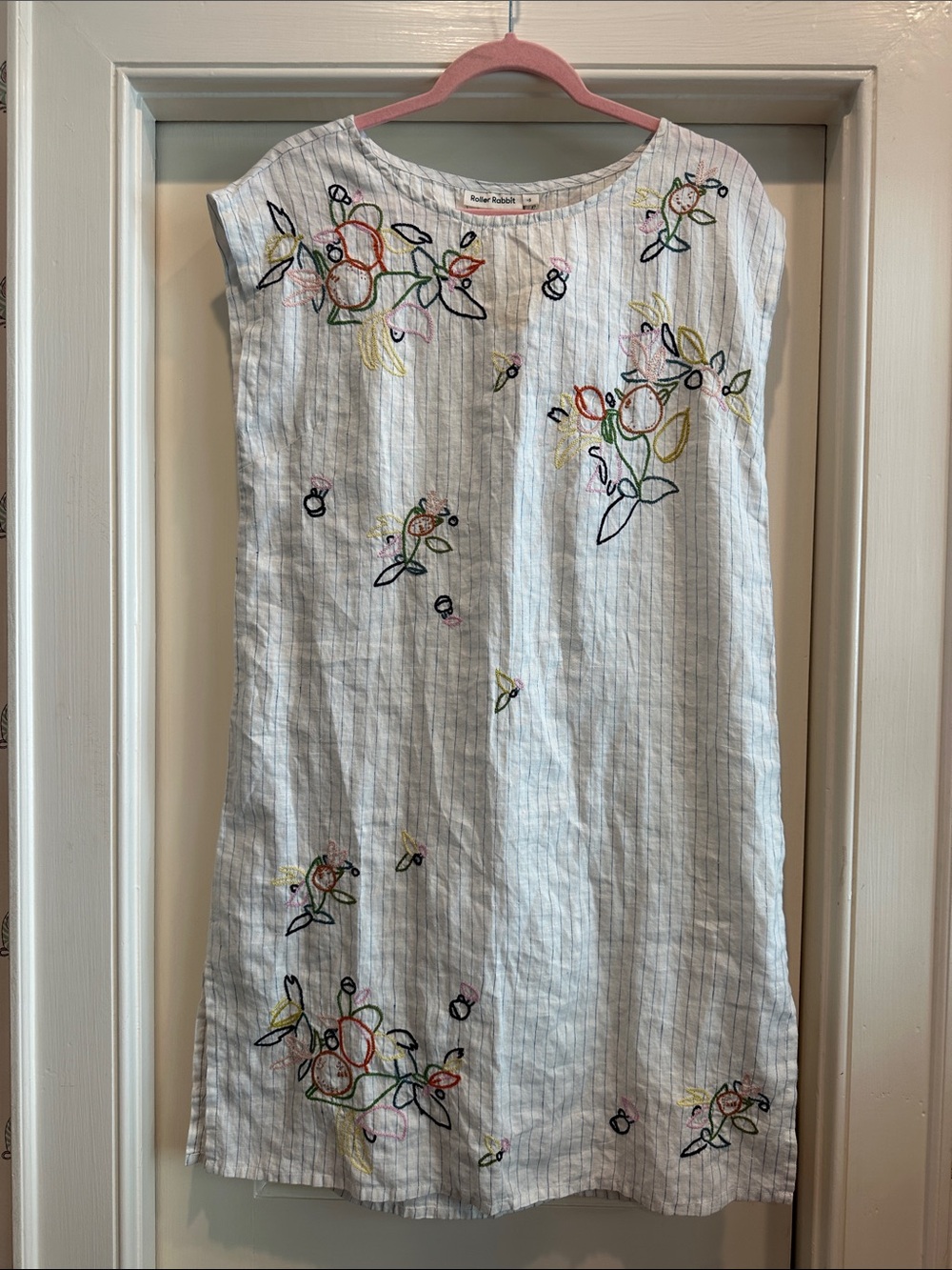 Roller Rabbit Striped Dress with Multicolor Fruit Embroidery